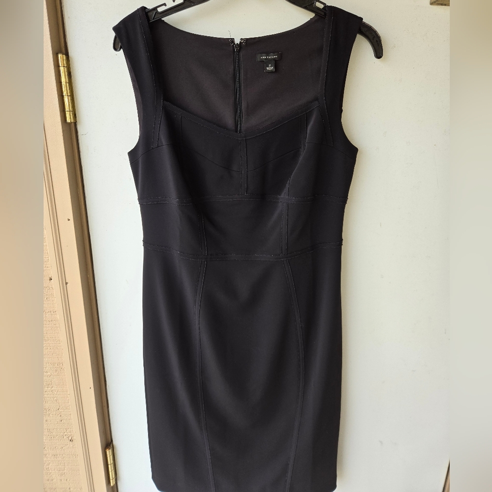 Ann Taylor Chic Corset Ribbing Black Dress